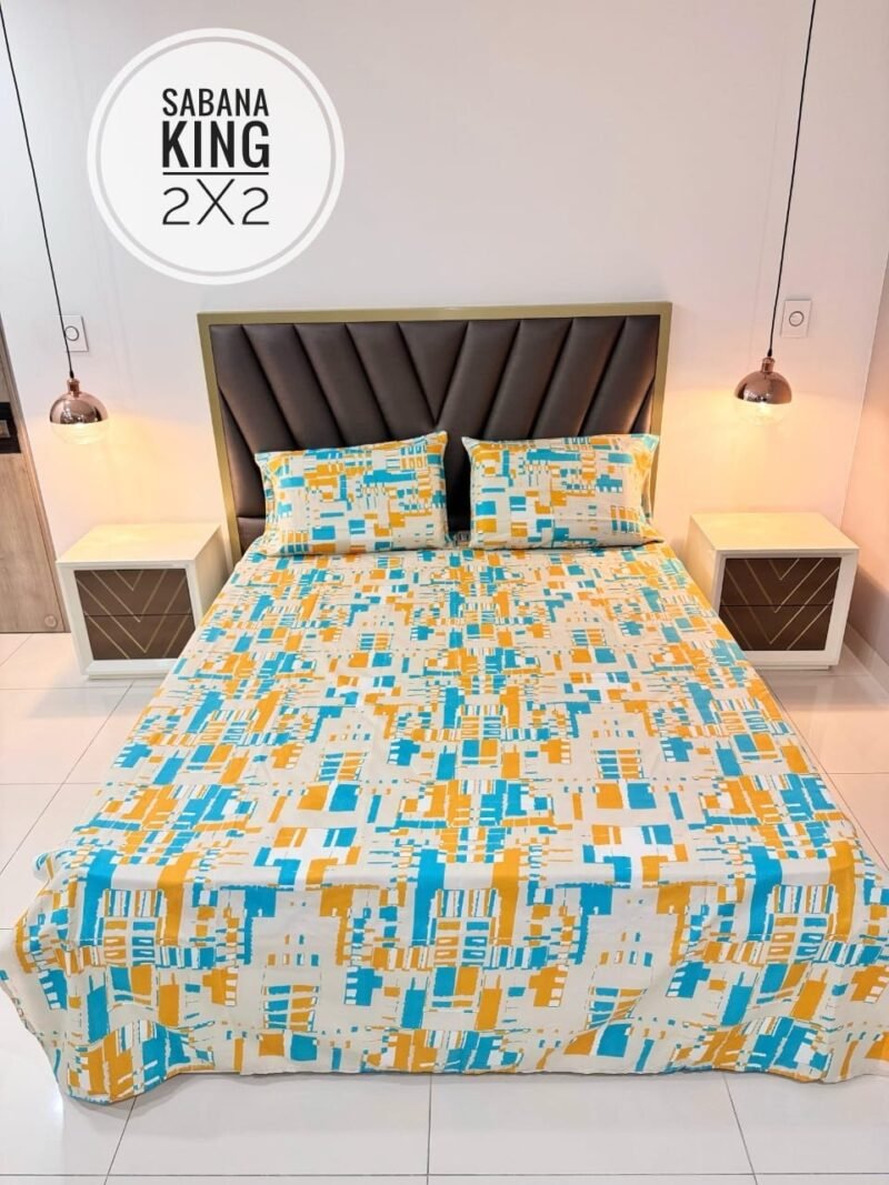 JUEGO DE SÁBANA KING - AZUL AMARILLO